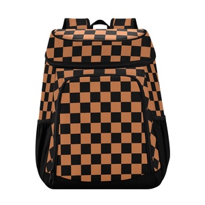 High Quality Beach Nylon Custom Food Delivery Checkered Print Bag Insulated Tote Camping Backpack Cooler Bag with Mesh Pockets - Product Image 1