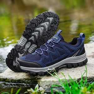 Chaussures de randonnée pour hommes, bleues, 02503, antidérapantes, résistantes à l'usure, pour le camping, l'alpinisme, talon plat, lacets avant - Product Image 1