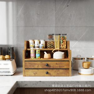 Wooden Liquor Display Rack 36.5x22.3x27cm Double Drawer <b>Desktop</b> Beverage Storage <b>Shelf</b> For Bar Coffee Tea Room - Product Image 4