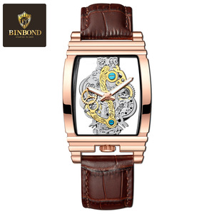 Reloj de Hombre de Moda con Correa de Cuero Hueca de Doble Cara con Diseño de Barril de Vino, Movimiento de Cuarzo, Resistente al Agua 30M, Luminoso, para Negocios y Ocio - Product Image 5