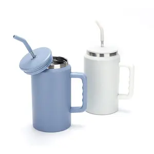 Bán buôn 50oz thép không gỉ cốc Xử Lý Trống hình dạng thẳng du lịch cà phê Mug chân không kín Có thể mát tính năng rơm Nắp