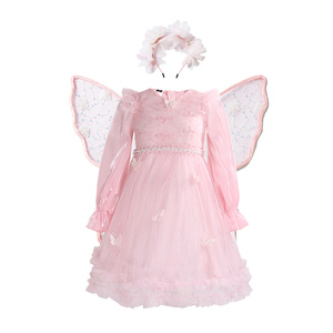 Vente Flash - En Stock - Livraison Rapide - Faible MOQ - Ensemble Robe de Fée pour Enfants - Robe de Princesse en Tulle Rose <span class=keywords><strong>à</strong></span> Manches Longues avec Ailes et Couronne de Fleurs - Product Image 1