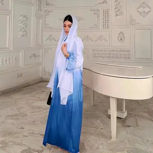 Abaya Dubaï Turquie dégradé de couleur à manches longues col rond 2023 simple modeste caftan vêtements islamiques vêtements musulmans traditionnels