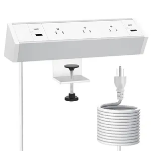 Abrazadera de mesa extraíble 7 en 1, enchufe estándar de EE. UU., unidad de alimentación, Regleta de clip con 3AC 2 USB-A 2, Cargador rápido tipo C