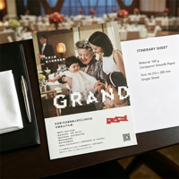 Impression personnalisée de livrets de mariage A4 (210x285mm) sur papier couché offset 160g, couleur intégrale, pour événements hôteliers et marketing