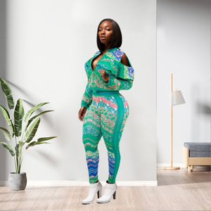 10910-MX5 con cerniera elastica Plus Size aderente con stampa due pezzi Set di abbigliamento da donna Sehe Fashion - Product Image 4