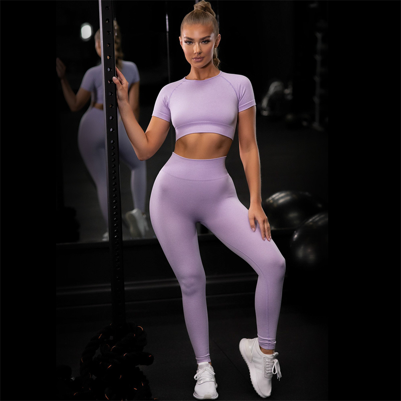 Fashion Modern Breathable Workout Clothing Women Active Wear Leggings Yoga Pants  8 colors Short sleeve