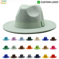Topi Fedora Lebar Berbahan Felt untuk Musim Gugur dan Musim Dingin, untuk Wanita dan Pria, Model Fashionable, Topi Jazz Outback dengan Pita dan Logo Kustom