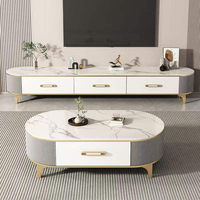 Meuble TV, console TV, 3 tiroirs, tables basses, plateau en marbre synthétique, meubles de salon, meubles de salle à manger