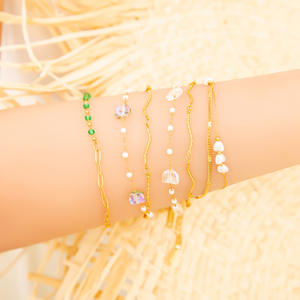 Bracelet en acier inoxydable avec perles et pierres naturelles, design double couche, couleur or 18 carats, bijoux unisexe, cadeau tendance, perlé - Product Image 3