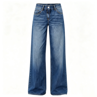Jean Boyfriend à jambe large pour femme, taille basse, coupe ample, en denim extensible, pour un look de soirée décontracté