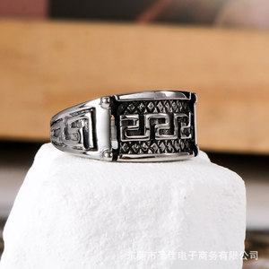 Retro Men's <b>Titanium</b> Steel <b>Ring</b> Geometric Pattern SA005 Gift Jewelry - Product Image 5