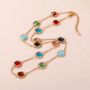 Xuping Glass Bead Necklace 18K Gold Plated Candy Rainbow Simple Quartz Turquoise Necklace For Women