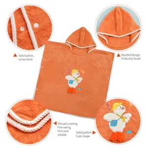 Kustom handuk mandi ponco bayi anak-anak, kain domba koral dapat dipakai hoodie kartun menyerap Super lembut