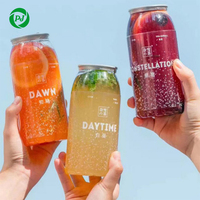 Bouteille de boisson en PET jetable à impression numérique d'une capacité de 500ml et 650ml, couvercle à ouverture facile pour eau pétillante, thé à bulles, jus et soda.