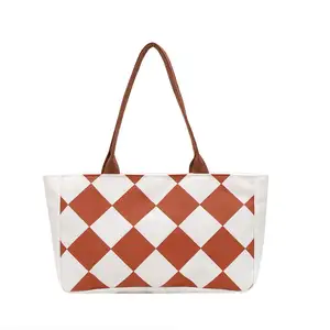 Custom Print Canvas Checkered Tote Bag,Luxury Embroidered China New fashion women's spring tote bags 2024