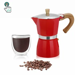 Yeni tasarım stil Stovetop 3/6/9 bardak Cafetiere alüminyum kahve Mocha Moka Pot Espresso ile taklit ahşap saplı