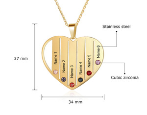가족을 위한 사용자 정의 스테인리스 심장 디자인 새겨진 이름 목걸이 - Product Image 1
