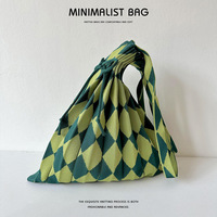Retro Farbkontrast Gestrickte Nähte Schulter Handtasche Faltbare Nische Akkordeon Tasche Plissee Faltbare Handtasche Einkaufstasche