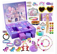 Calendrier de l'Avent de Noël, Boîte Mystère, Ensemble de Bijoux, Calendrier de Compte à Rebours pour Filles, Cadeau d'Anniversaire de Fêtes, Jouet Surprise, Kit de Jeu de Découverte