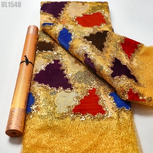 Nuevo Encaje de Terciopelo con Lentejuelas Bordadas, <span class=keywords><strong>Tela</strong></span> de Encaje de Malla para Bodas y Fiestas - Product Image 1