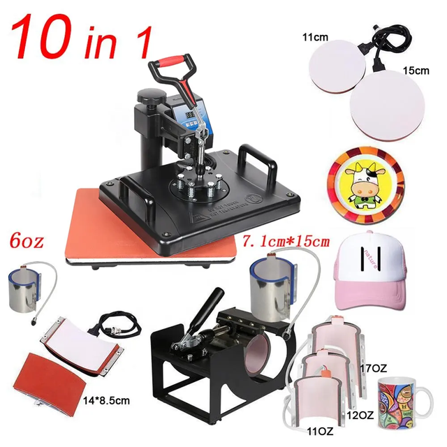 RubySub 10 in 1 Heat Press Machine Sublimation Heat Transfer Press Machine for Mug/Hat/T Shirt/Bottle