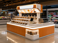 Op maat gemaakte supermarkt snackshop ontwerp, bulkvoedsel displayschappen, winkelinrichting, LED-balie's, turnkey winkelinrichting