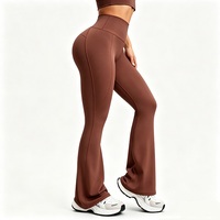 Nouveau design – Pantalon de yoga évasé taille haute marron châtain pour femme – Jambes larges, coupe bootcut, contrôle du ventre, effet push-up – Legging de sport et fitness