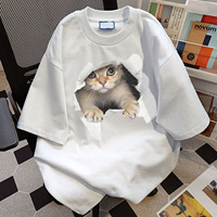 Kaos Lengan Pendek Motif Hewan Katun Murni 260g Desain Merek Fashion Pria Wanita Musim Panas Terbaru Trendi Cetak 3D Longgar