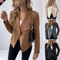 2024 mode Chamois fermeture éclair col rabattu court Blazer luxe coupe-vent Trench cuir manteau pour les femmes