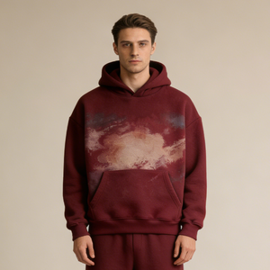<span class=keywords><strong>Sweat</strong></span>-shirts personnalisés OEM pour hommes, dégradé <span class=keywords><strong>bordeaux</strong></span>, en molleton, avec poche surdimensionnée, style décontracté pour le streetwear urbain - Product Image 2