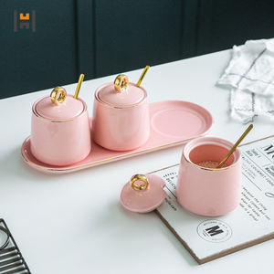 Boîte d'assaisonnement de cuisine en céramique de luxe rose ensemble de pots à épices en porcelaine sel/sucre/épices/poivre - Product Image 2