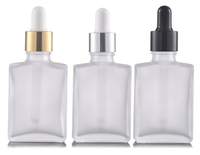 Flacons compte-gouttes en verre de luxe rectangulaires plats de 15 ml, 30 ml, 50 ml, 100 ml avec collier brillant argenté ou doré pour sérum et huile essentielle