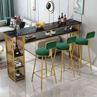 Ensemble de bar nordique en marbre avec structure en fer, pour usage commercial, salon, salon de thé, combinaison table haute et chaises