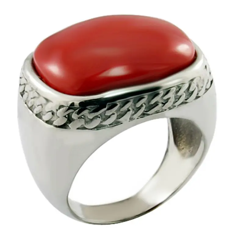 stainless steel red coral band vintage gemstone turquoise men biker rings