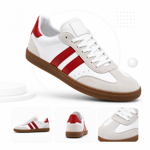 Sneakers unisexes en daim blanc crème bicolore, semelle en caoutchouc, style vintage, chaussures plates pour la marche, en stock - Product Image 2