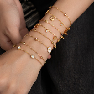 Sdell thép không gỉ cao cấp ánh sáng sang trọng kỹ thuật số mặt trời hình trái tim Bốn Lá Cỏ Ba Lá Thời Trang Chuỗi liên kết Vòng đeo tay của phụ nữ - Product Image 1