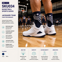Chaussettes de sport en jacquard B2B pour équipes de basketball, pour kits d'équipe et programmes d'entraînement, avec options de tailles.
