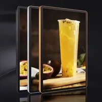 Boîte à lumière LED ultra-fine avec cadre en aluminium, verre trempé, coins magnétiques, fixation murale, AC 110V-240V, panneau publicitaire pour restaurant