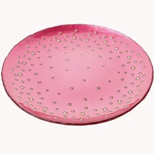 Creative 2024 New Design Rose Red Round Glass Charging Plate Wedding Birthday Party Supplies Dishes With Gold Little Star