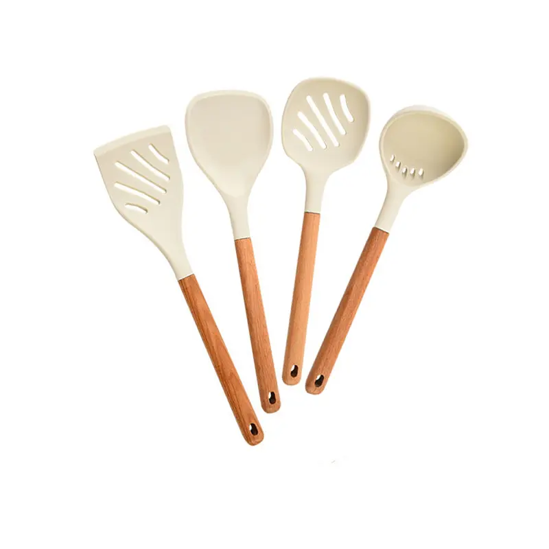 Utensílio de cozinha de silicone com alças de madeira, gadgets de cozinha resistentes ao calor, ferramenta de cozimento antiaderente para alimentos 1pcs