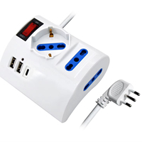 Multiprise de table italienne, 2 prises 10/16A avec 1 prise Schuko avec interrupteur, protection contre les surcharges