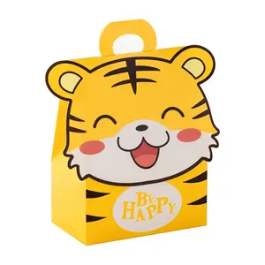 Ingrosso eco friendly stampa personalizzata simpatico cartone animato tigre shopping di compleanno caramelle regalo per bambini sacchetti di carta con manico
