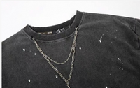 Kaus lengan panjang motif langit berbintang antik, atasan leher kru longgar dihiasi rantai, Kaus panjang uniseks Retro Streetwear