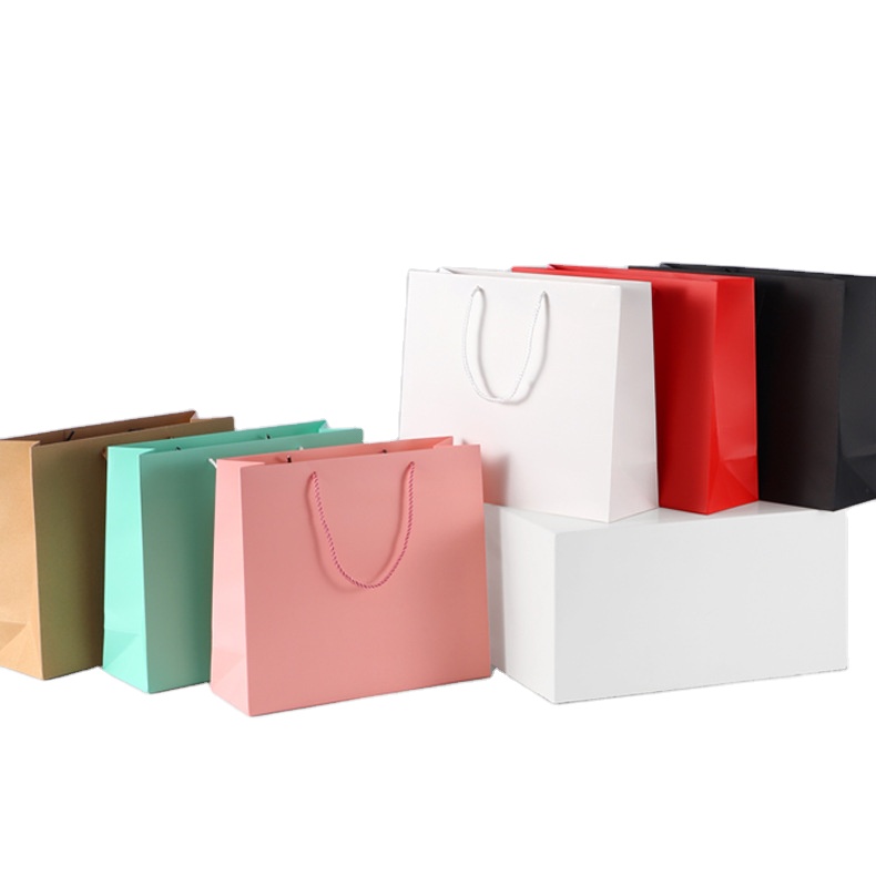 Pink Black White Paper Gift Bags With Handle Recyclable Paper Packaging Bags Clothing Shoe Custom Shopping Paper Bag With Logo