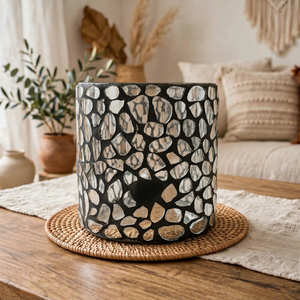 Porte-bougie en mosaïque de verre résistant à la chaleur, écologique, fait main, rond, gris miroir, pour la décoration de table à la maison et à l'hôtel - Product Image 1
