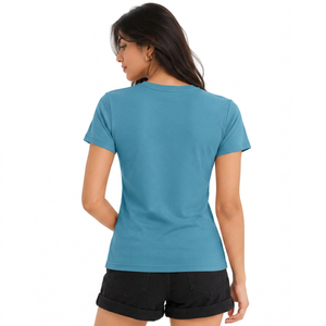 Camiseta de Algodón para Mujer, Cuello Redondo, Corte Regular, Color Rosa Sólido, Informal, Manga Corta, Primavera Verano, Tejido Jersey Transpirable, 200g - Product Image 3