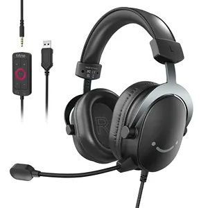 Fifine fone de ouvido gamer h9 com fio usb, headset de 7.1mm com cancelamento de ruído de canal, para pc, ps5, xbox, ns