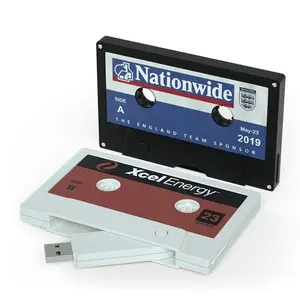Unidad de memoria USB de cinta de Cassette OEM, 64GB, logotipo personalizado 2,0, 32GB, 64GB, 128GB, artilugios, regalo de promoción