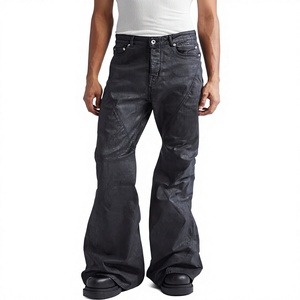 Jean en denim pour homme, coupe large, style motard, grande taille, coupe droite, couleur unie, en coton, décontracté, avec braguette boutonnée, patchs et adoucissant - Product Image 1